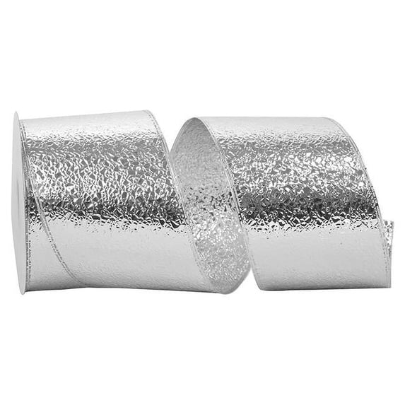 Reliant Ribbon 1660W-070-10K 4 in. 50 Yards Cracked Ice Display Wired Edge Ribbon, Silver