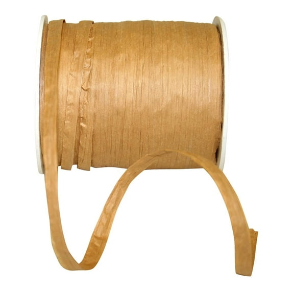 Reliant Ribbon - 25124-073-01C, Paper Raffia Ribbon, Tan, 1/4 Inch, 100 Yards