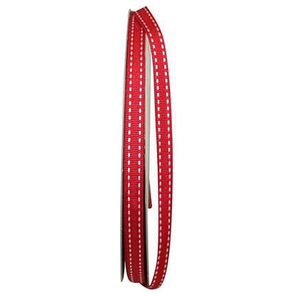 Reliant Ribbon - 25133-065-15K, Grosgrain Saddle Stitch Ribbon, Red, 3/8 Inch, 50 Yards
