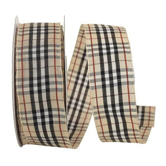 Reliant Ribbon 25492W-001-09J 1.5 in. 25 Yards Burbank Plaid Wired Edge Ribbon, Multi Color