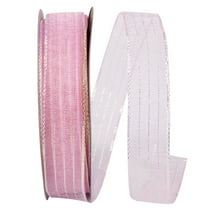 Reliant Ribbon - 2556-061-03J, Metallic Organza Stripe Ribbon, Pink, 5/8 Inch, 25 Yards