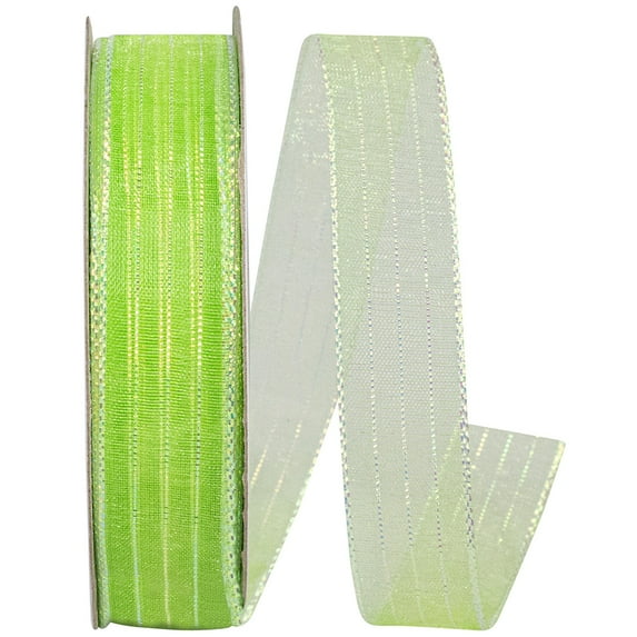 Reliant Ribbon - 2556-185-03J, Metallic Organza Stripe Ribbon, Citrus, 5/8 Inch, 25 Yards