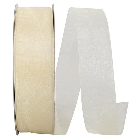 Reliant Ribbon - 25621-810-09C, Sheer With Filiment Edges Ribbon, Ivory, 1-1/2 Inch, 100 Yards