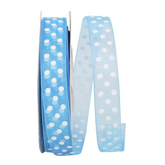 Reliant Ribbon - 25638-913-03J, Chiffon Swiss Dots Ribbon, Turquoise, 5/8 Inch, 25 Yards