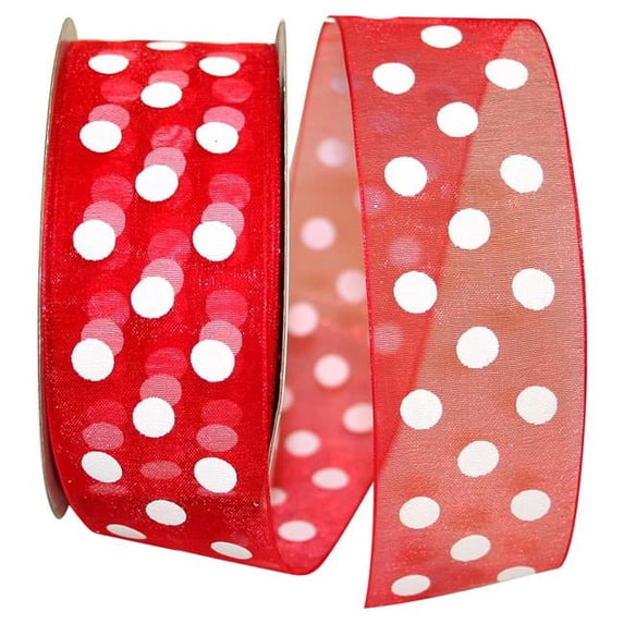 Reliant Ribbon 25639-065-09J 1.5 in. 25 Yards Chiffon Aspirin Dots Ribbon, Red