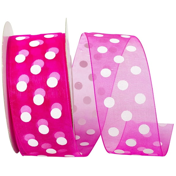 Reliant Ribbon - 25639-175-09J, Chiffon Asprin Dots Ribbon, Shocking Pink, 1-1/2 Inch, 25 Yards