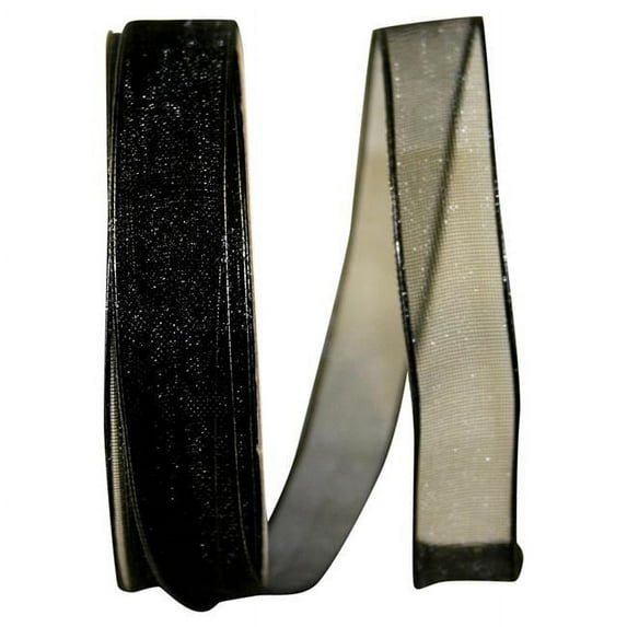 Reliant Ribbon - 25733W-031-03J, Woven Sheer Luxury Wired Edge Ribbon, Black, 5/8 Inch, 25 Yards