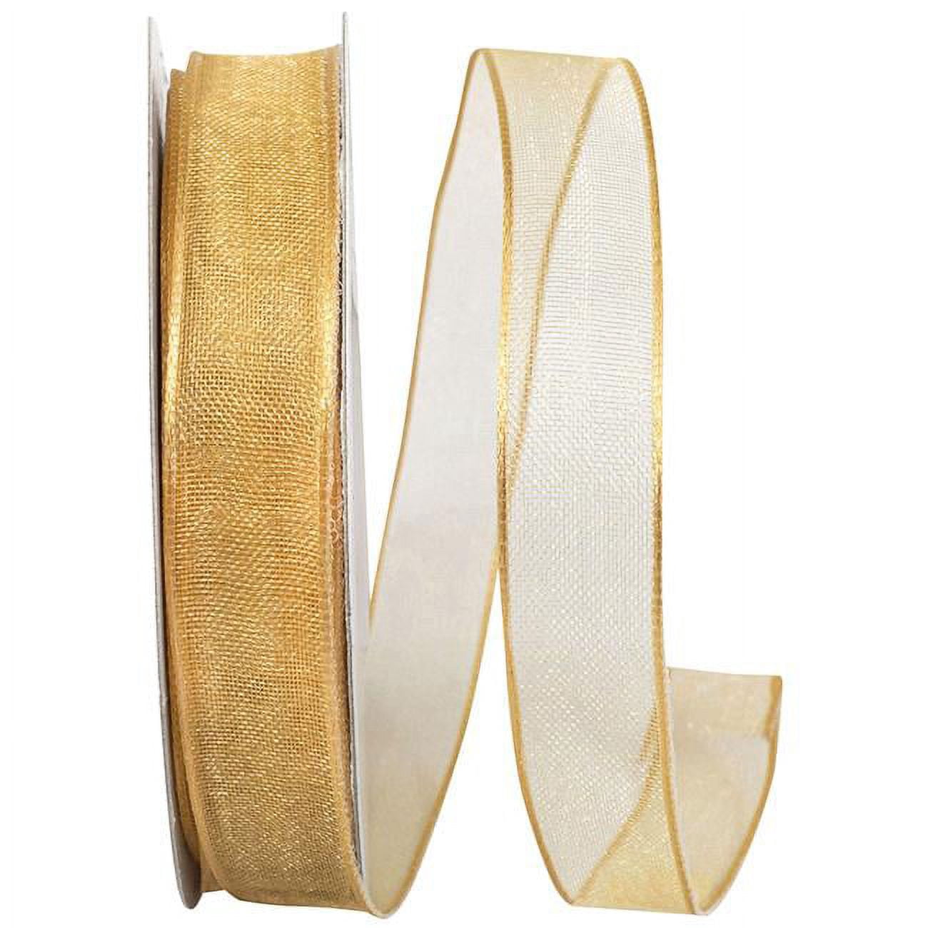 Reliant Gold Reliant Ribbon - 25733W-035-03J, Woven Sheer Luxury Wired Edge Ribbon ...