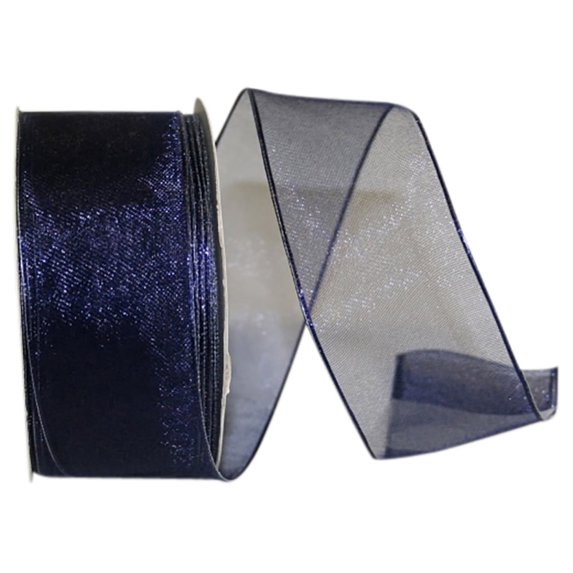 Reliant Ribbon - 25733W-055-09J, Woven Sheer Luxury Wired Edge Ribbon, Navy, 1-1/2 Inch, 25 Yards