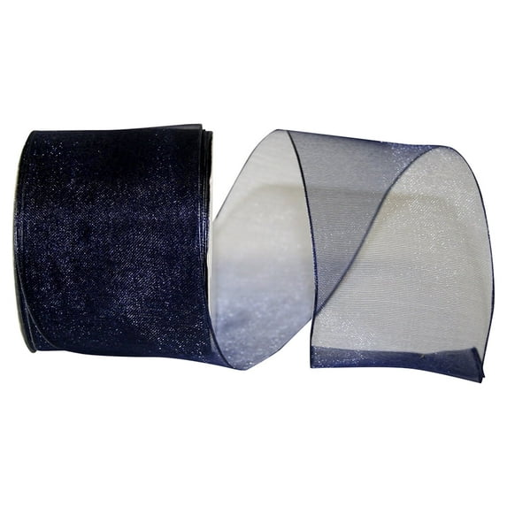 Reliant Ribbon - 25733W-055-40J, Woven Sheer Luxury Wired Edge Ribbon, Navy, 2-1/2 Inch, 25 Yards