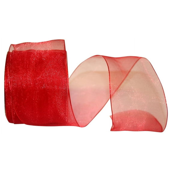 Reliant Ribbon - 25733W-065-40J, Woven Sheer Luxury Wired Edge Ribbon, Red, 2-1/2 Inch, 25 Yards