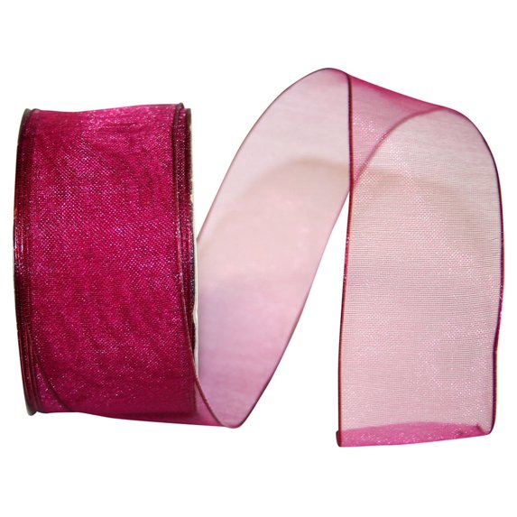 Reliant Ribbon - 25733W-201-09J, Woven Sheer Luxury Wired Edge Ribbon, Wine, 1-1/2 Inch, 25 Yards