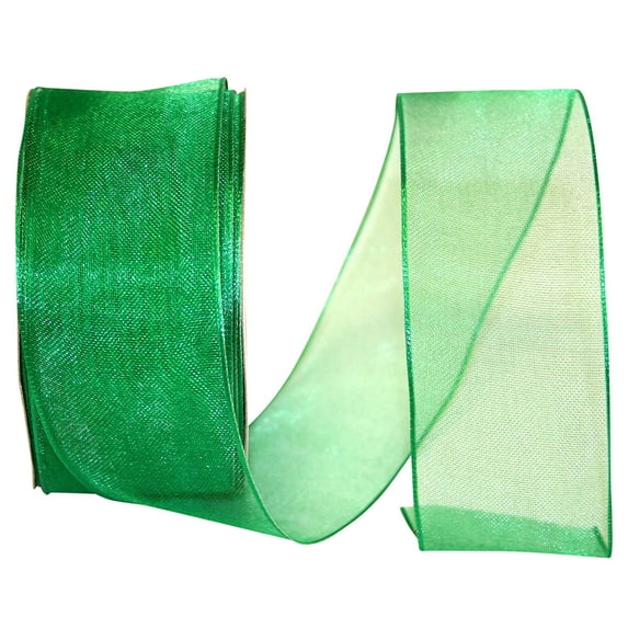 Reliant Ribbon - 25733W-510-09J, Woven Sheer Luxury Wired Edge Ribbon, Emerald, 1-1/2 Inch, 25 Yards