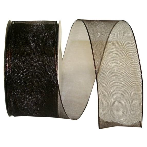 Reliant Ribbon - 25733W-705-09J, Woven Sheer Luxury Wired Edge Ribbon, Chocolate Brown, 1-1/2 Inch, 25 Yards