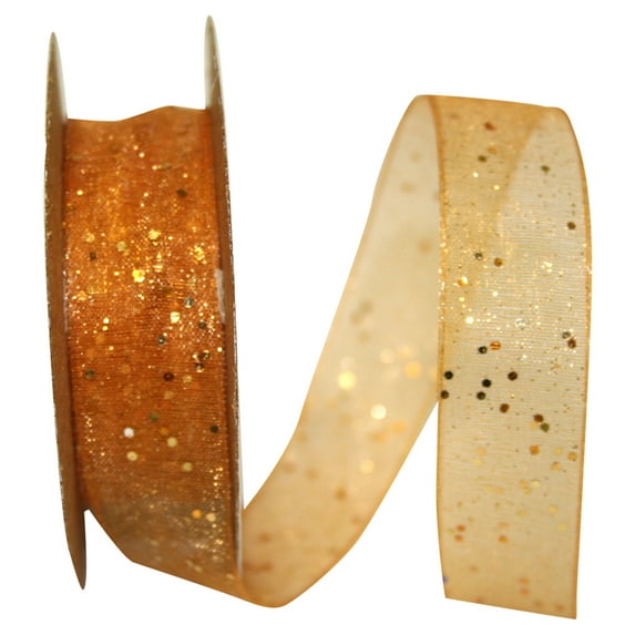 Reliant Ribbon - 25740-085-03J, Glitter Mono Sheer Ribbon, Copper, 5/8 Inch, 25 Yards