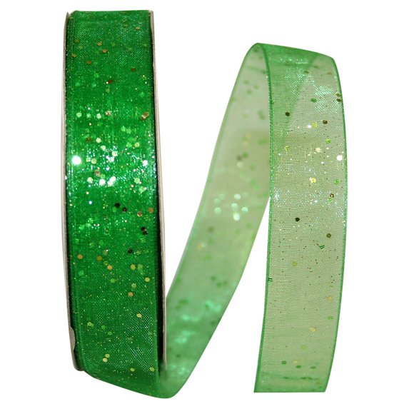 Reliant Ribbon - 25740-510-03J, Glitter Mono Sheer Ribbon, Emerald, 5/8 Inch, 25 Yards