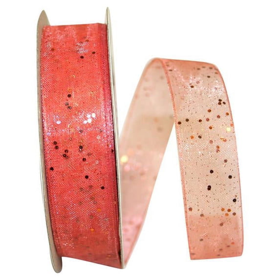 Reliant Ribbon 25740-907-03J 0.62 in. 25 Yards Glitter Mono Sheer Ribbon, Coral
