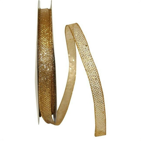 Reliant Ribbon - 25741W-035-03K, Sheer Glitter Dots Wired Edge Ribbon, Gold, 5/8 Inch, 50 Yards
