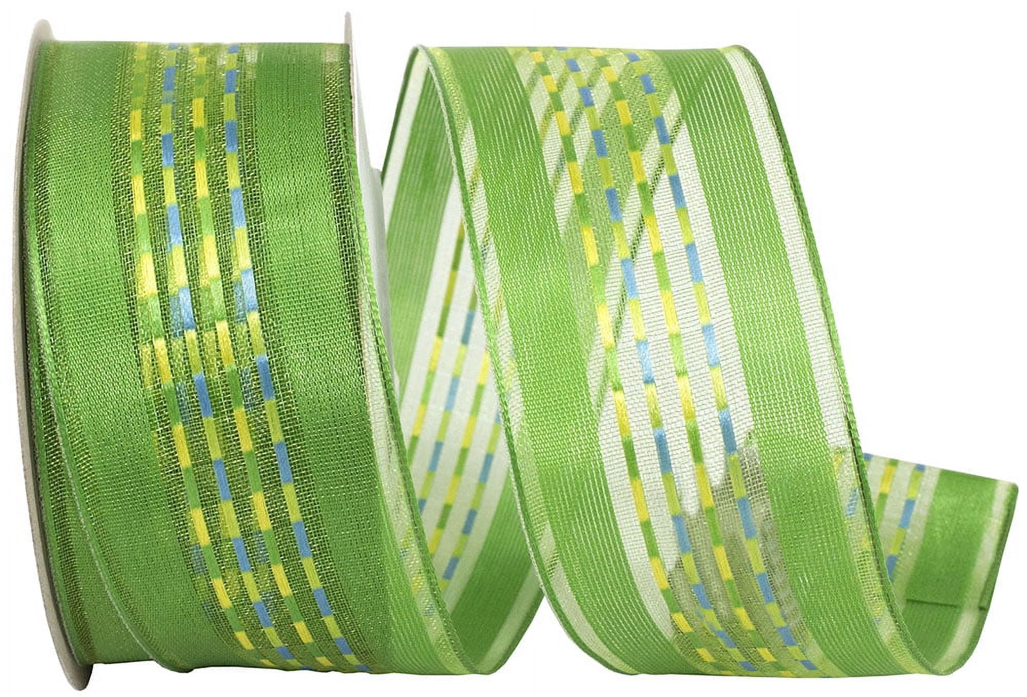 Reliant Ribbon Script Reliant Ribbon - 25746W-044-09F, Sheer Ticking Stripe Value Wired Edge ...