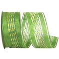 thumbnail image 1 of Reliant Ribbon - 25746W-044-09F, Sheer Ticking Stripe Value Wired Edge Ribbon, Green, 1-1/2 Inch, 10 Yards, 1 of 1