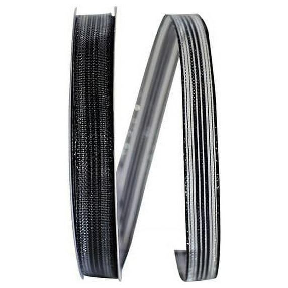 Reliant Ribbon - 25767W-031-03K, Stripe Mesh Metallic Corsage Wired Edge Ribbon, Black, 5/8 Inch, 50 Yards
