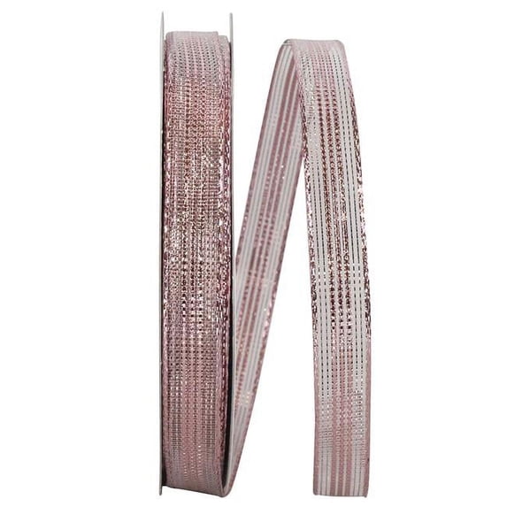 Reliant Ribbon - 25767W-061-03K, Stripe Mesh Metallic Corsage Wired Edge Ribbon, Pink, 5/8 Inch, 50 Yards