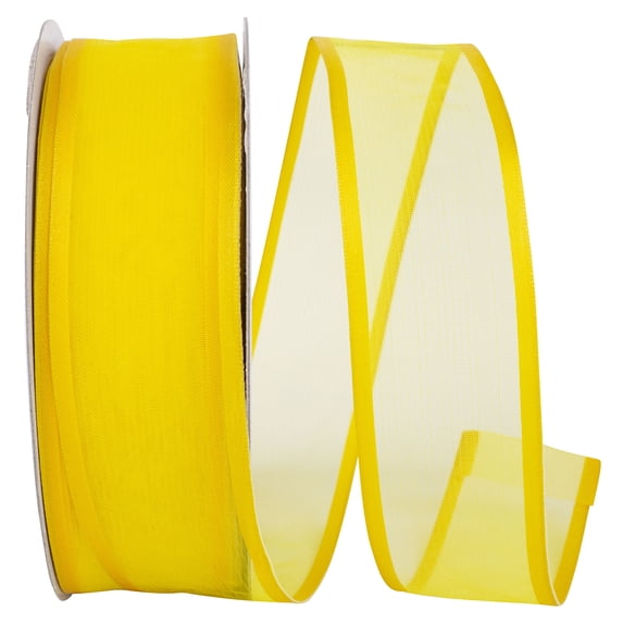 Reliant Ribbon - 25771W-106-09K, Charlize Sheer Satin Wired Edge Ribbon, Sunshine, 1-1/2 Inch, 50 Yards
