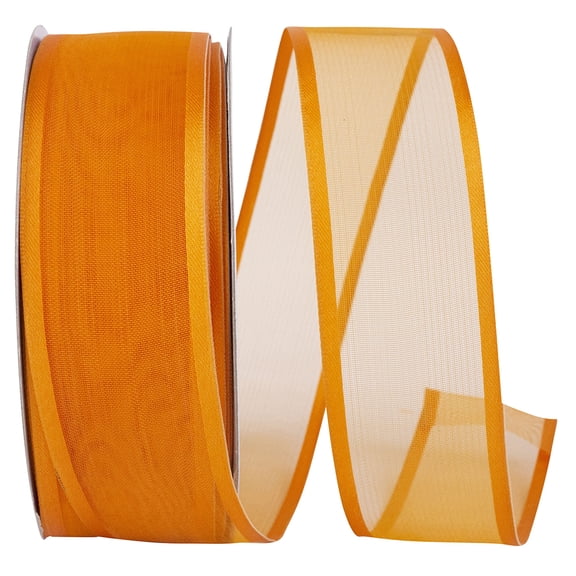 Reliant Ribbon - 25771W-765-09K, Charlize Sheer Satin Wired Edge Ribbon, Torrid Orange, 1-1/2 Inch, 50 Yards
