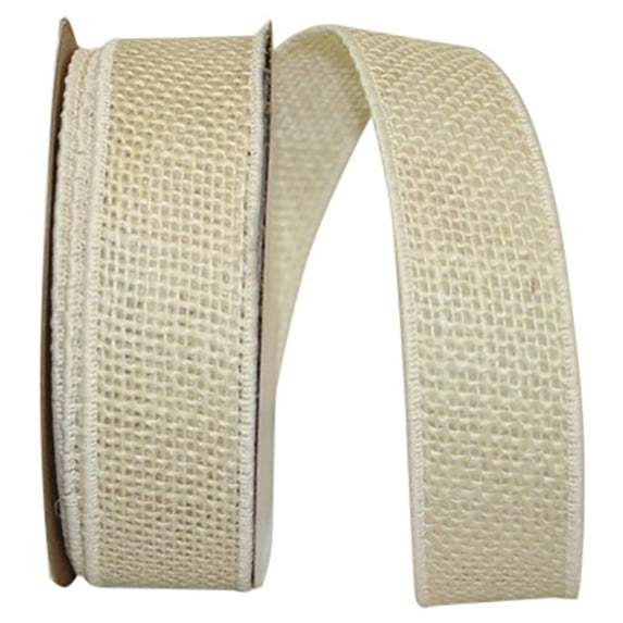 Reliant Ribbon - 3221M-810-09F, Burlap Colored Wired Edge Ribbon, Ivory, 1-3/8 Inch, 10 Yards