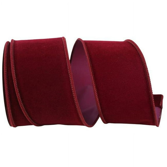 Reliant Ribbon 3900M-090-40F 2.5 in. 10 Yards Velvet Duro Domestic Wired Edge Ribbon, Burgundy