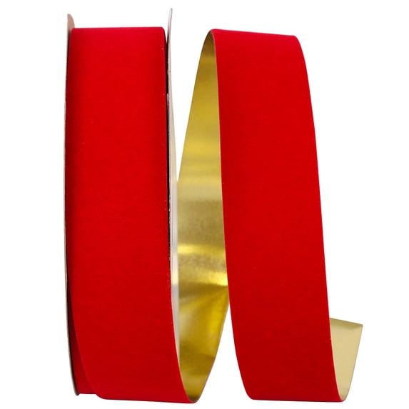 Reliant Ribbon - 3906-615-09J, Velvet Gold Back Polypro Ribbon, Medium Red, 1-3/8 Inch, 25 Yards