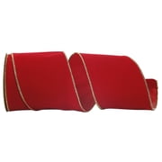 Reliant Ribbon - 3934M-994-10J, Velvet Commercial Heavy Wired Edge Ribbon, Red/gold, 4 Inch, 25 Yards