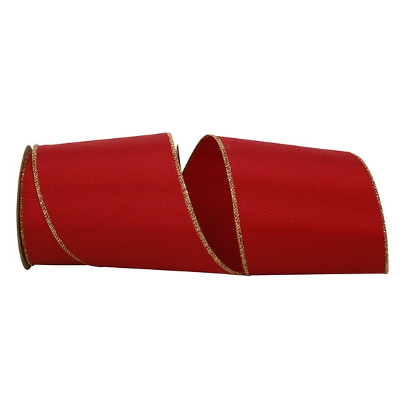 Reliant Ribbon - 4801M-065-10F, Bngln Gld Edge Wired Edge Ribbon, Red, 4 Inch, 10 Yards