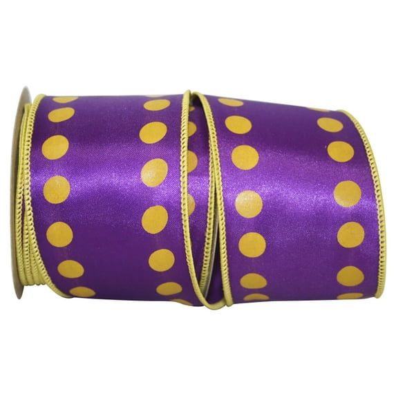 Reliant Ribbon - 5117M-064-40F, Dots Line Wired Edge Ribbon, Purple, 2-1/4 Inch, 10 Yards