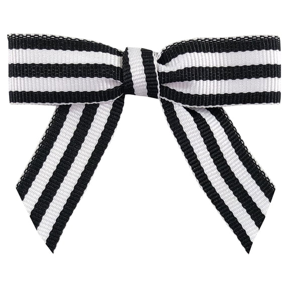 Reliant Ribbon - 5160-984-03C, Grosgrain Stripes Twist Tie Bows Bows, Black/white, 5/8 Inch, 100 Pieces