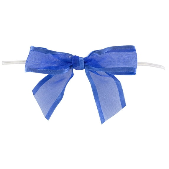 Reliant Ribbon - 5164-050-05C, Sheer Satin Edge Twist Tie Bows Bows, Royal, 7/8 Inch, 100 Pieces