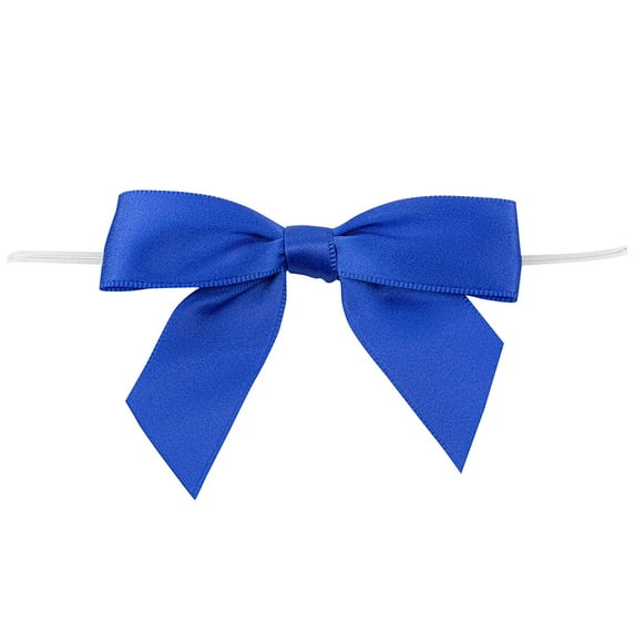 Reliant Ribbon - 5170-05005-3X2, Satin Twist Tie Bows - Large Bows, Royal, 7/8 Inch, 100 Pieces