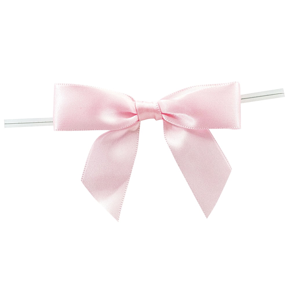 7/8 Pre-Tied Satin Twist Tie Bows - Light Pink