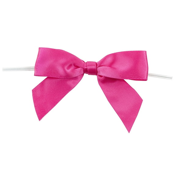 Reliant Ribbon - 5170-17505-3X2, Satin Twist Tie Bows - Large Bows, Shocking Pink, 7/8 Inch, 100 Pieces