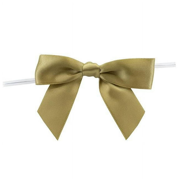 Reliant Ribbon 5170-97405-3X2 0.87 in. 2 Loops x 3.25 in. Span 2 Tails x 2 x 0.87 in. Large Ribbon Width Bows Satin Twist Tie Bows with 5 in. Twist Tie, Antique Gold - 100 Piece