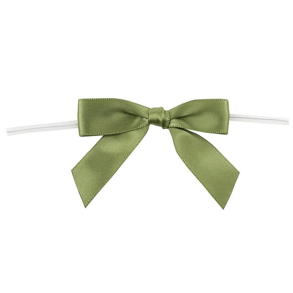 Reliant Ribbon - 5171-04303-2X1, Satin Twist Tie Bows - Small Bows, Moss, 5/8 Inch, 100 Pieces