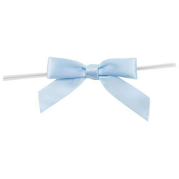Reliant Ribbon 5171-05203-2X1 0.62 in. 2 Loops x 2.5 in. Span 2 Tails x 1.75 x 0.62 in. Small Ribbon Width Bows Satin Twist Tie Bows with 5 in. Twist Tie, Light Blue - 100 Piece