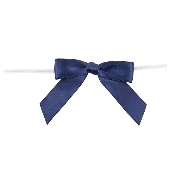 Reliant Ribbon - 5171-05503-2X1, Satin Twist Tie Bows - Small Bows, Navy, 5/8 Inch, 100 Pieces