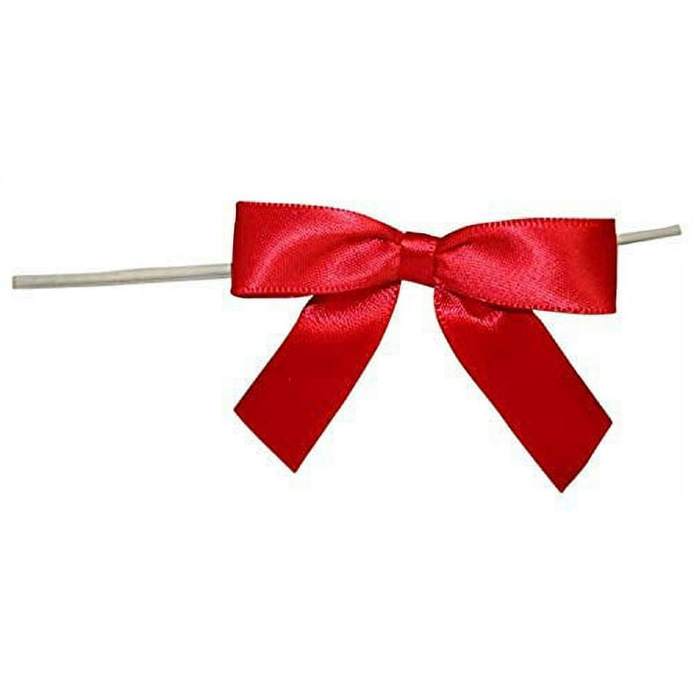 Reliant Ribbon 5171-06503-2X1 Satin Twist Tie Bows - Small Bows, 5/8 Inch X  100 Pieces, Red
