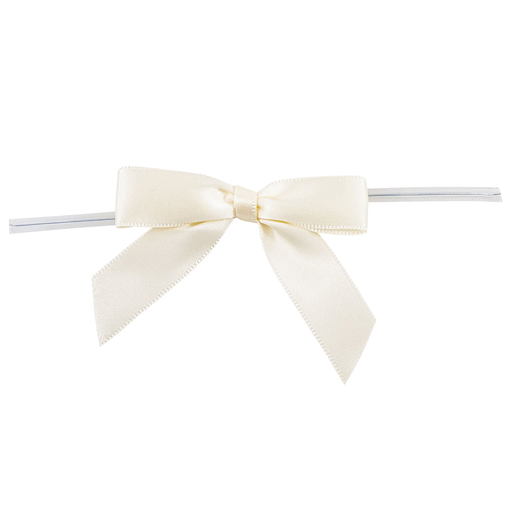 Reliant Ribbon 5171-81003-2X1 0.62 in. 2 Loops x 2.5 in. Span 2 Tails x  1.75 x 0.62 in. Small Ribbon Width Bows Satin Twist Tie Bows with 5 in.  Twist Tie, Ivory - 100 Piece 