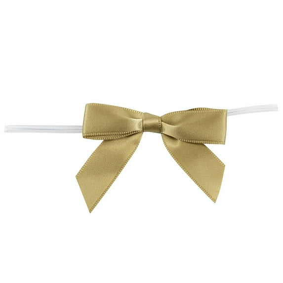 Reliant Ribbon - 5171-97403-2X1, Satin Twist Tie Bows - Small Bows, Antique Gold, 5/8 Inch, 100 Pieces