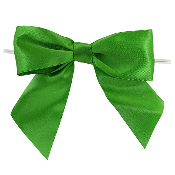 Reliant Ribbon - 5174-51009-4X3, Satin Twist Tie Bows - Jumbo Bows, Emerald, 1-1/2 Inch, 50 Pieces