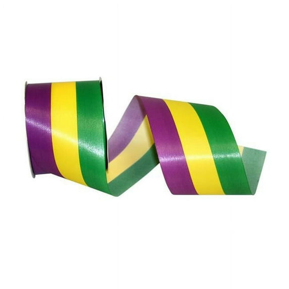 Reliant Ribbon - 5401-001-40J, Mardi Gras Tri-stripe Supreme Ribbon, Multi, 2-1/2 Inch, 25 Yards