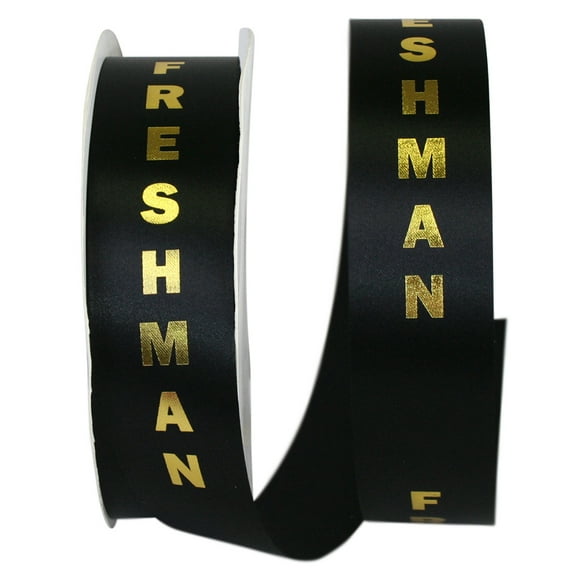 Reliant Ribbon - 5403-986-09C, Freshman Satin Ribbon, Black/gold, 1-3/8 Inch, 100 Yards