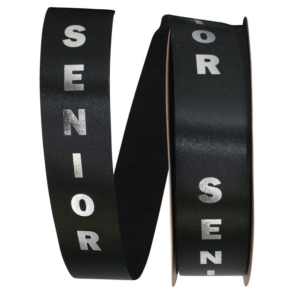 Reliant Ribbon - 5406-987-09C, Senior Satin Ribbon, Black/silver, 1-3/8 ...